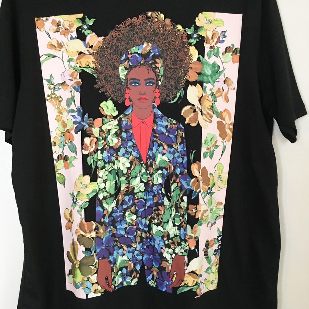 Zara Floral Graphic T-Shirt Black Size Medium - Picture 5 of 5